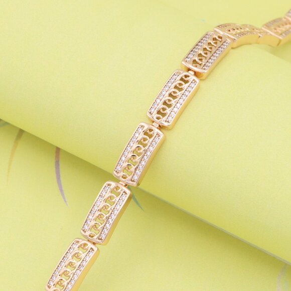 "Rose Gold Rectangular Link Bracelet with Cubic Zirconia Accents, XPBL0971 - Picture 1 of 13